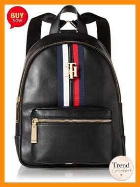 Women's Nylon Mini Backpack with Logo Stripe and Gold Hardware